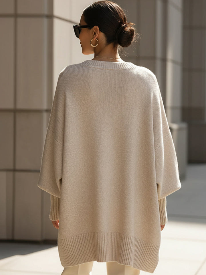 Women's Relaxed Oversized Jumper with Ribbed Knit Cuffs