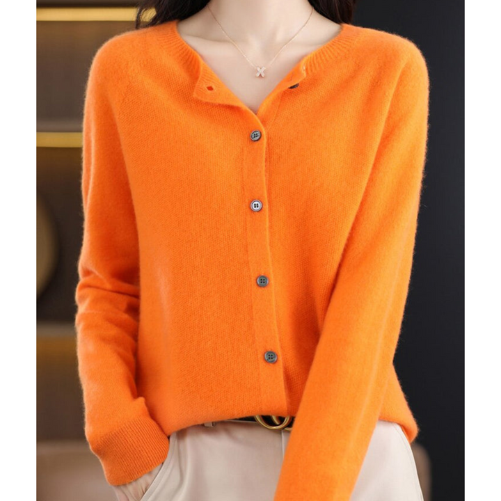 Women's Lightweight Cashmere Cardigan with V Neck and Button Up