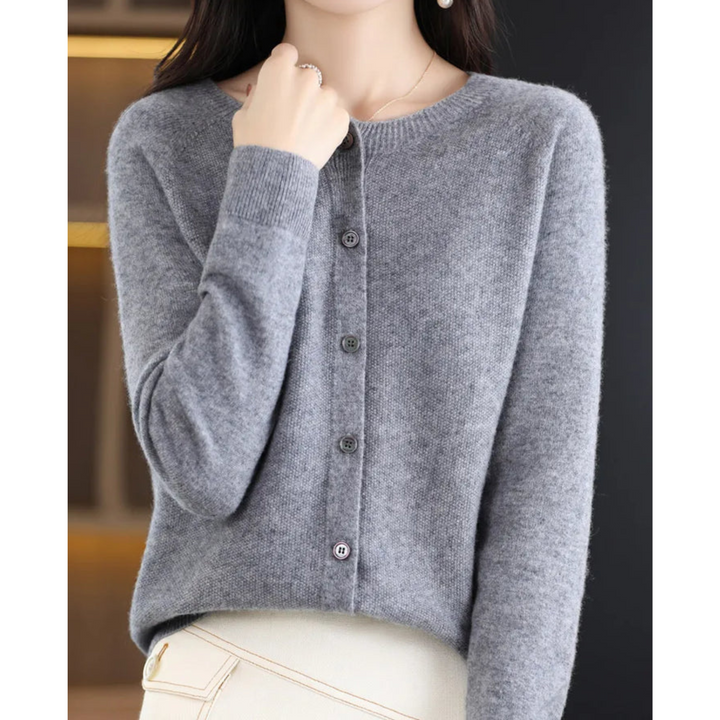 Women's Lightweight Cashmere Cardigan with V Neck and Button Up