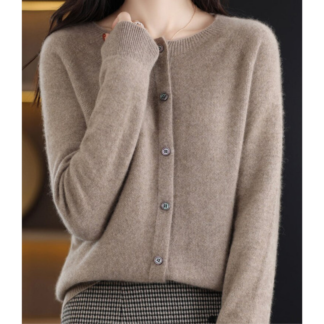 Women's Lightweight Cashmere Cardigan with V Neck and Button Up