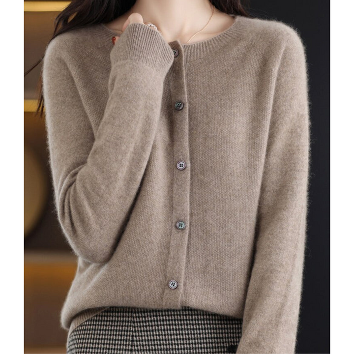 Women's Lightweight Cashmere Cardigan with V Neck and Button Up
