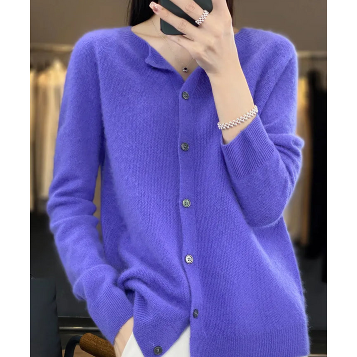 Women's Lightweight Cashmere Cardigan with V Neck and Button Up