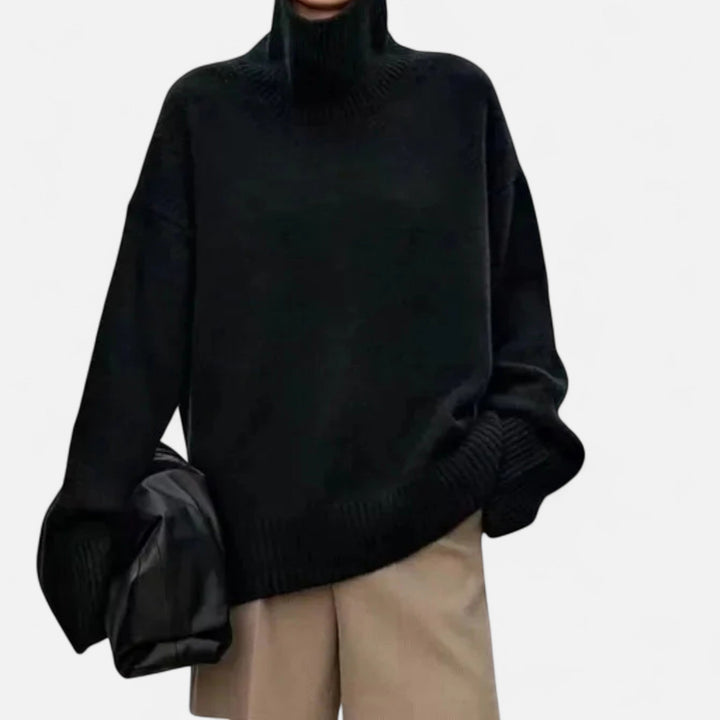 Women's Relaxed Wool Turtleneck Jumper with Ribbed Knit Cuffs