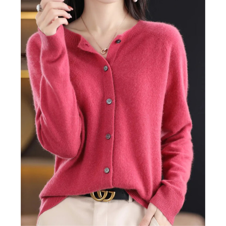Women's Lightweight Cashmere Cardigan with V Neck and Button Up