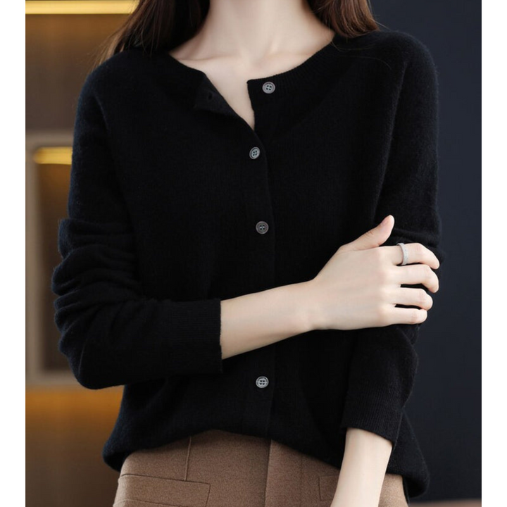 Women's Lightweight Cashmere Cardigan with V Neck and Button Up