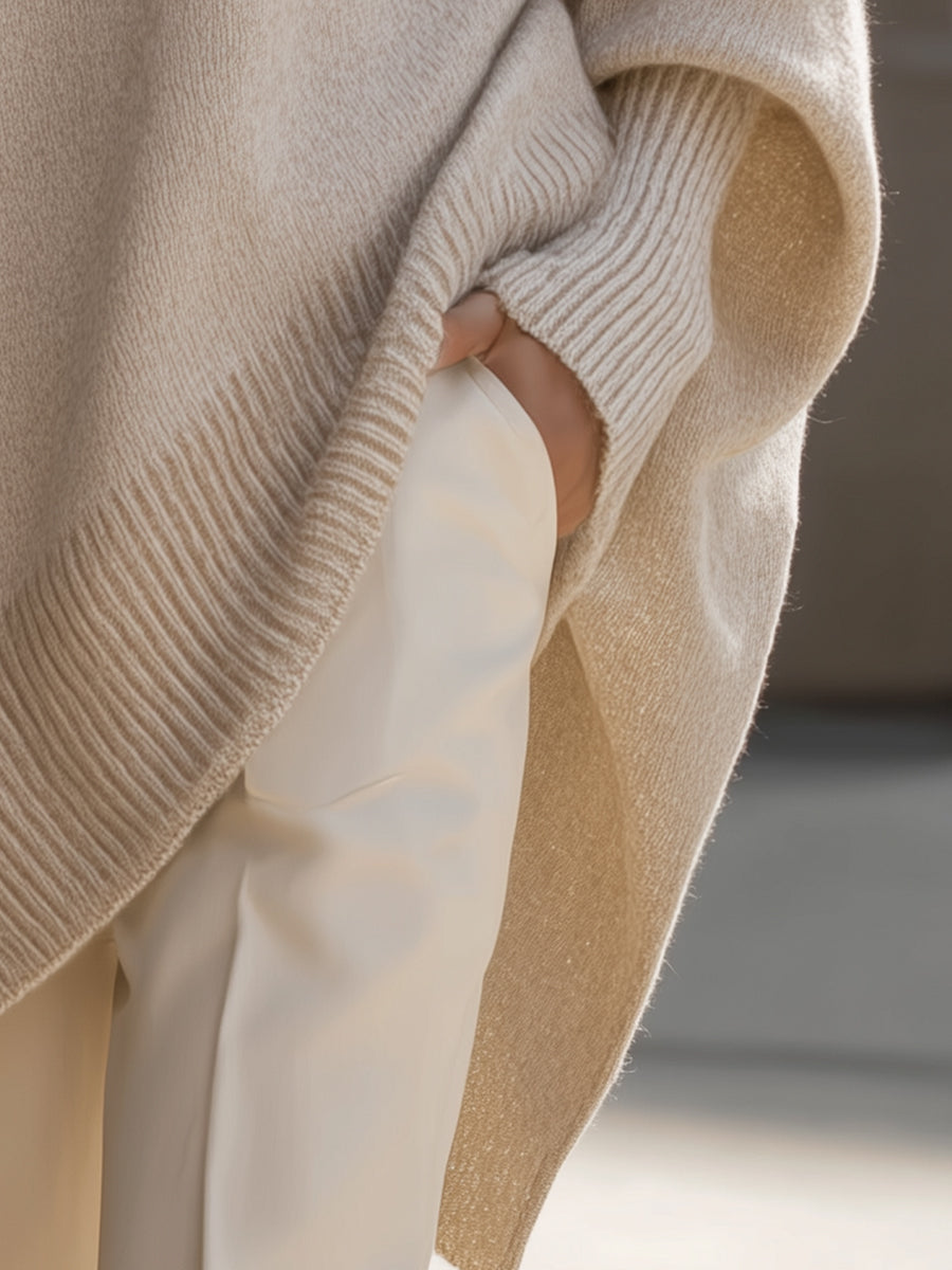 Women's Relaxed Oversized Jumper with Ribbed Knit Cuffs