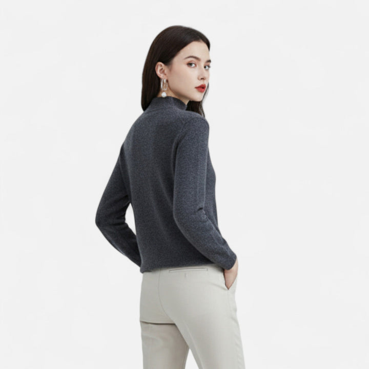 Women's Elegant Wool Jumper with Mock Neck and Ribbed Knit Cuffs