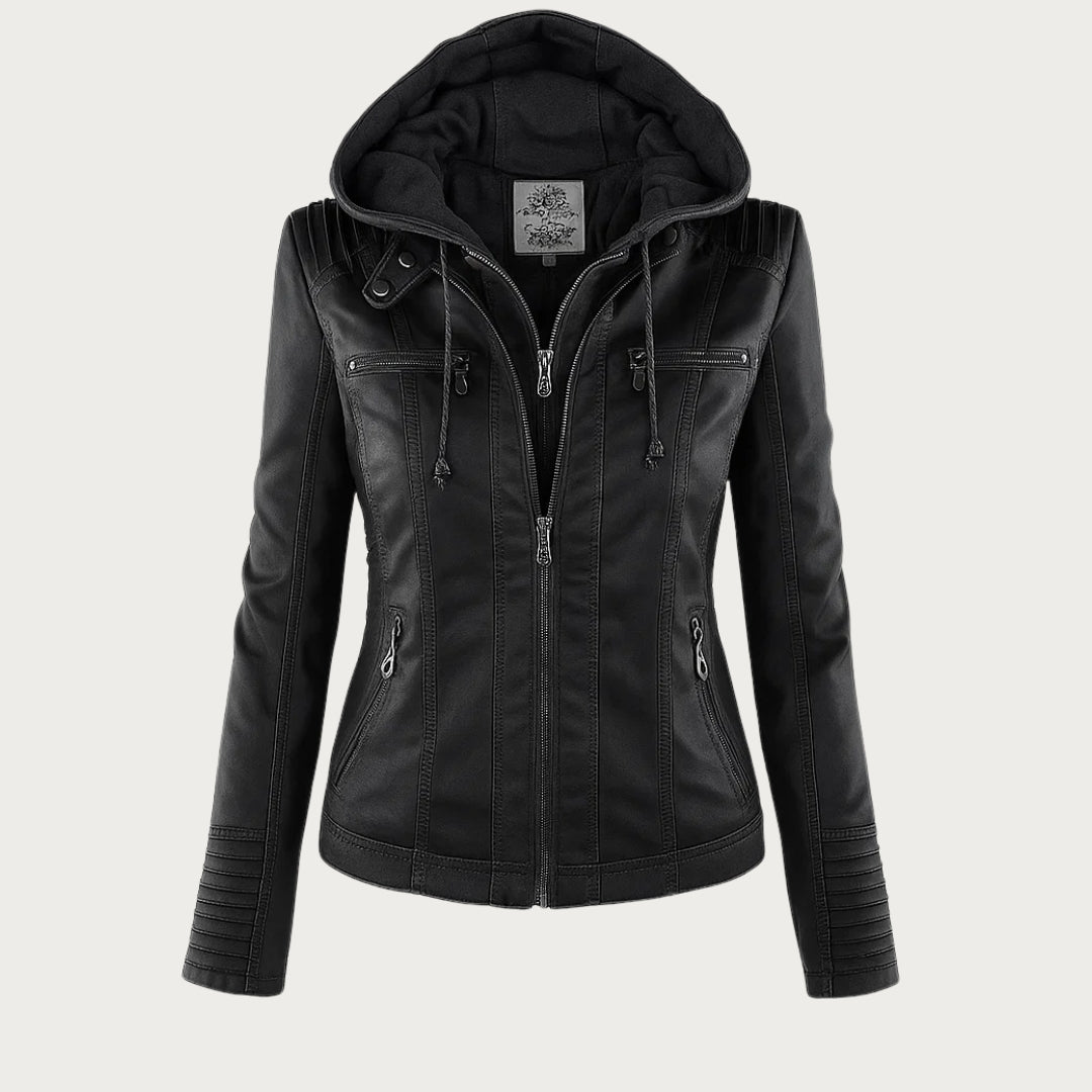 Women's Stylish Quilted Leather Biker Jacket with Hood