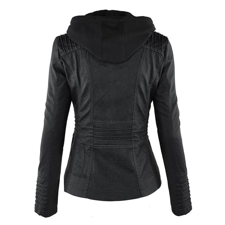 Women's Stylish Quilted Leather Biker Jacket with Hood