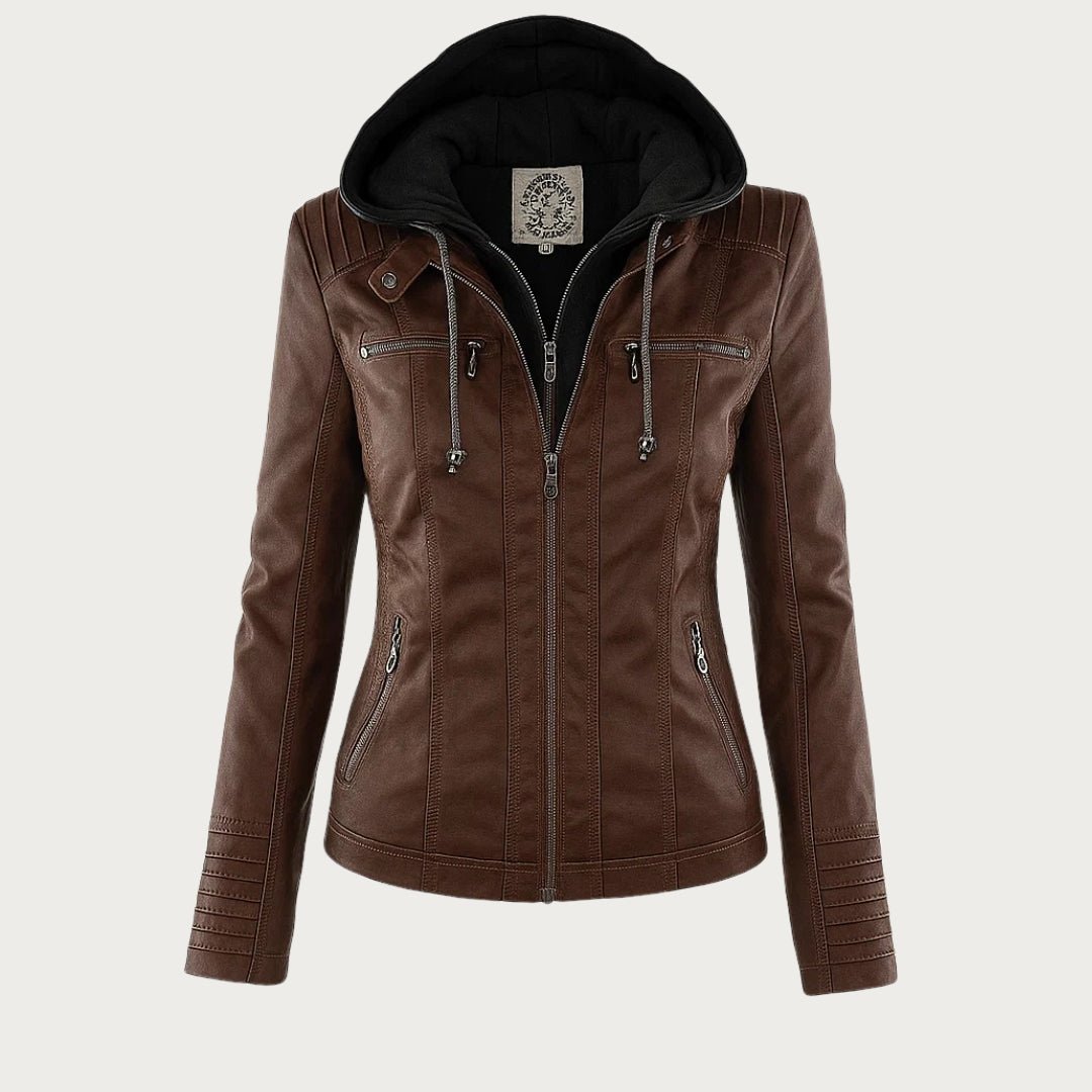 Women's Stylish Quilted Leather Biker Jacket with Hood