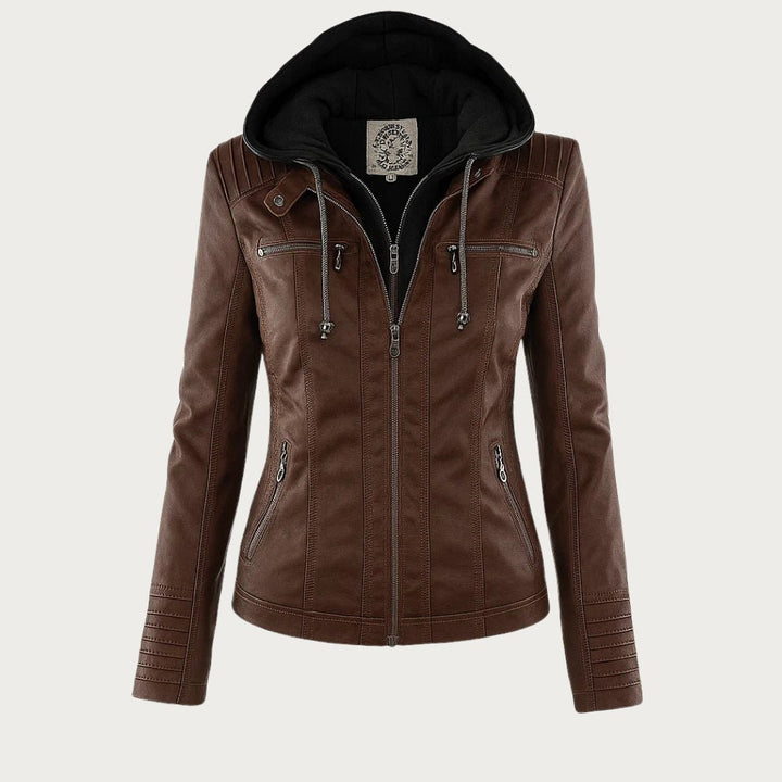 Women's Stylish Quilted Leather Biker Jacket with Hood
