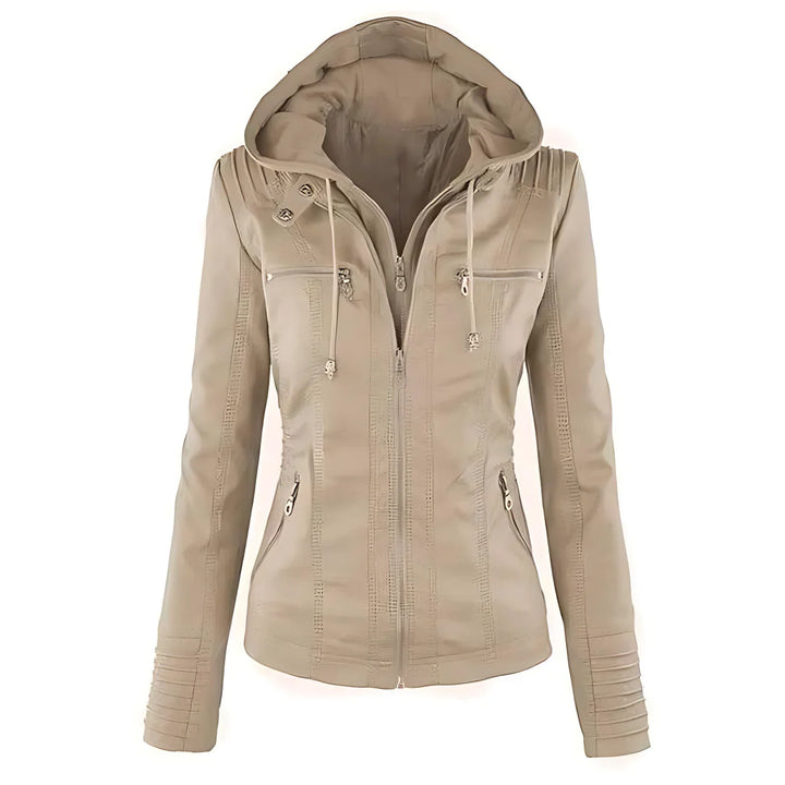 Women's Stylish Quilted Leather Biker Jacket with Hood
