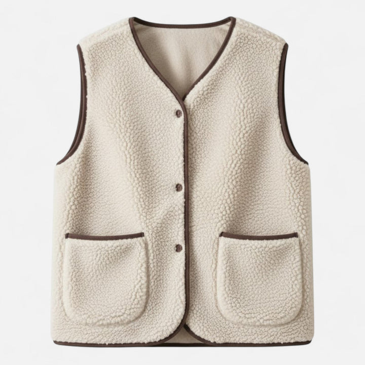 Women's Cosy Sherpa Vest with Button Up