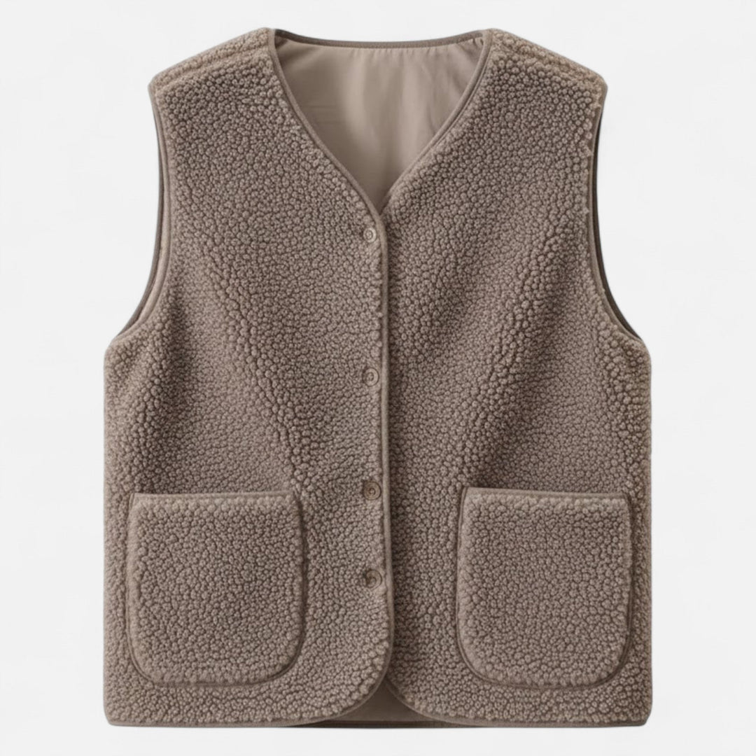 Women's Cosy Sherpa Vest with Button Up