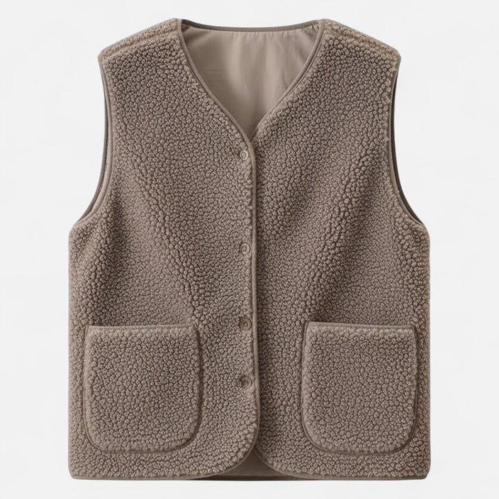 Women's Cosy Sherpa Vest with Button Up