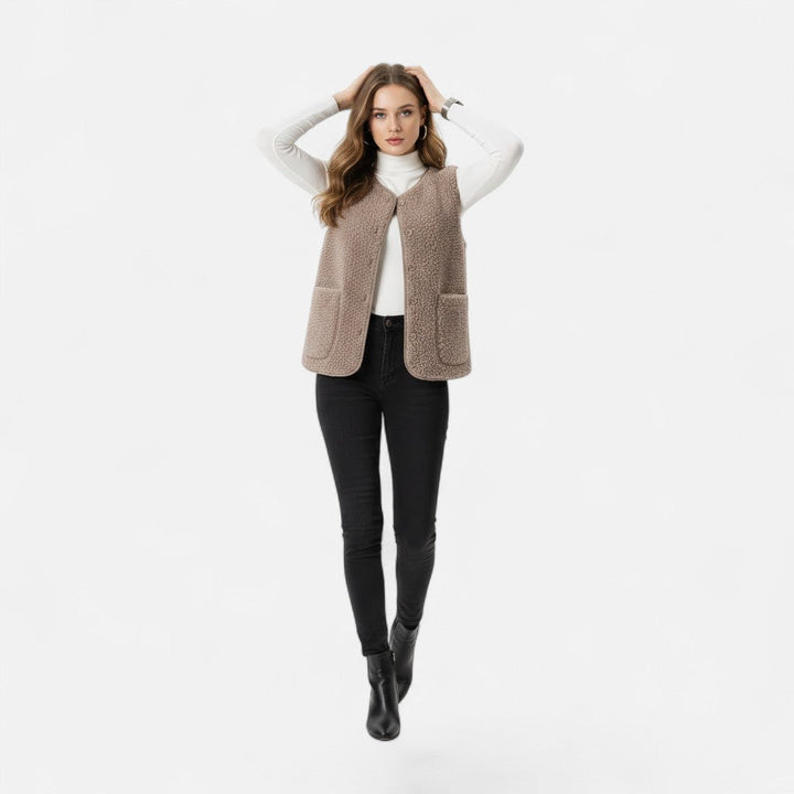 Women's Cosy Sherpa Vest with Button Up
