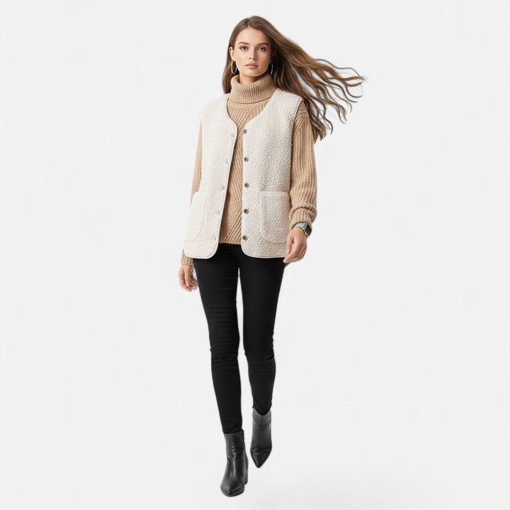 Women's Cosy Sherpa Vest with Button Up