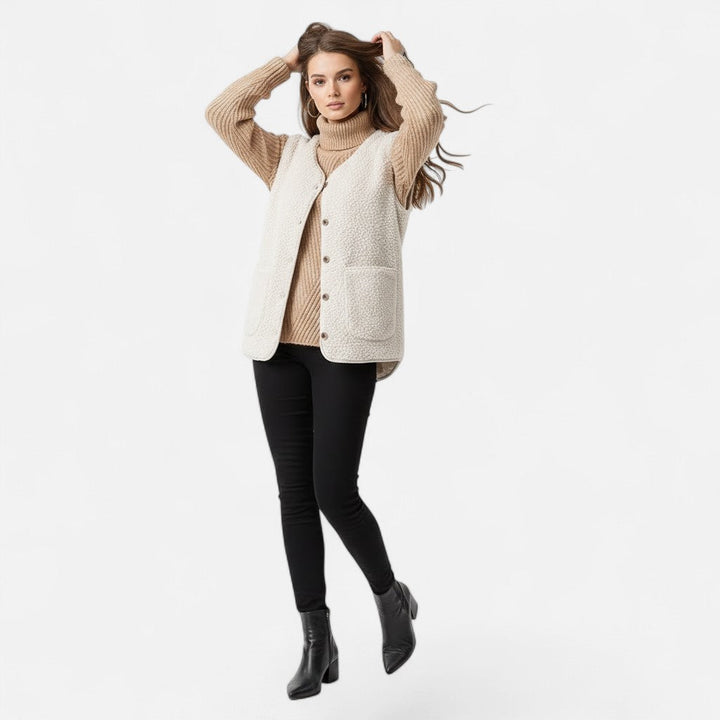 Women's Cosy Sherpa Vest with Button Up