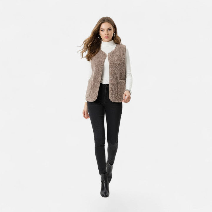 Women's Cosy Sherpa Vest with Button Up