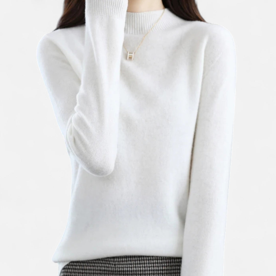 Women's Elegant Wool Jumper with Mock Neck and Ribbed Knit Cuffs