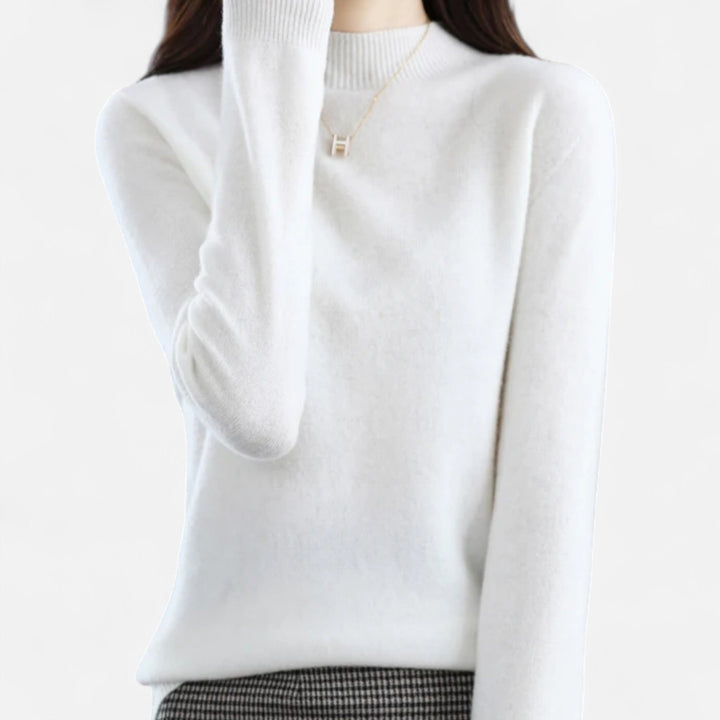 Women's Elegant Wool Jumper with Mock Neck and Ribbed Knit Cuffs
