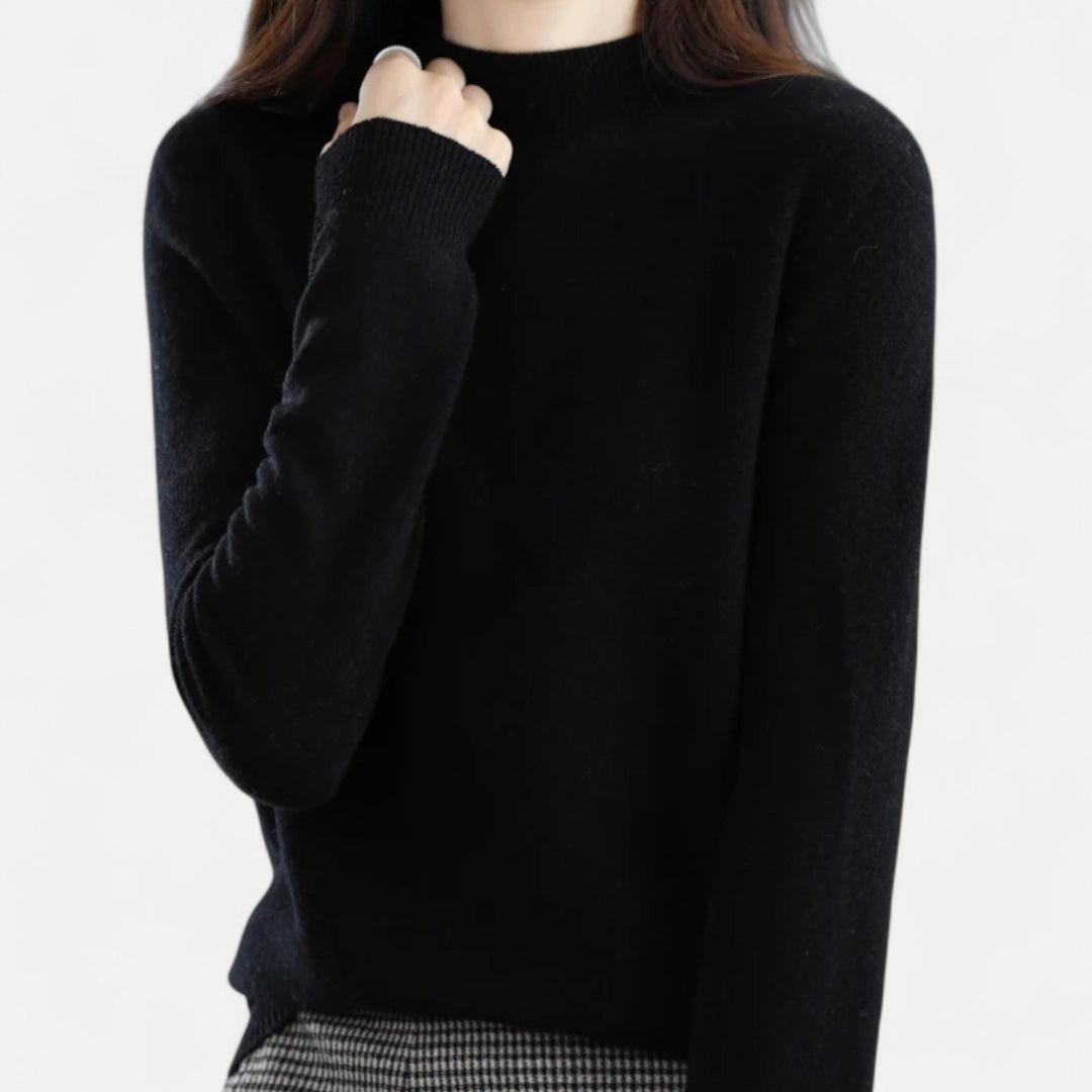 Women's Elegant Wool Jumper with Mock Neck and Ribbed Knit Cuffs