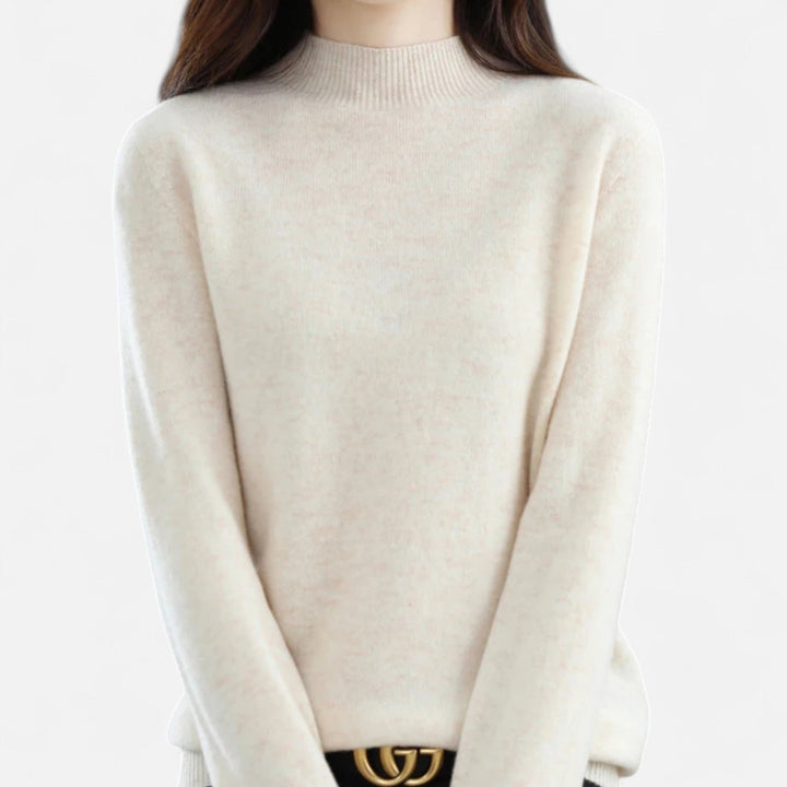 Women's Elegant Wool Jumper with Mock Neck and Ribbed Knit Cuffs