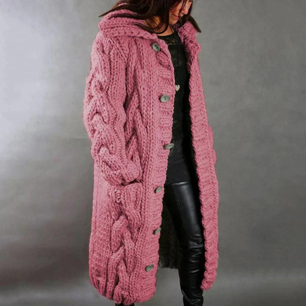 Women's Cosy Chunky Cable Knit Cardigan with Hood