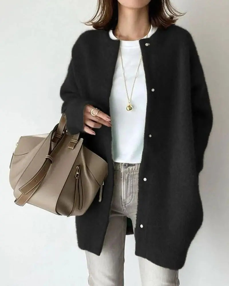 Women's Lightweight Longline Wool Cardigan with Button Up