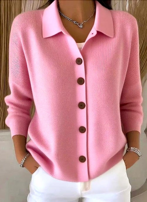 Women's Relaxed Collared Cardigan with Button Up